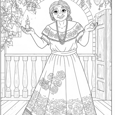 A coloring page for the Abuela Alma and Candle category