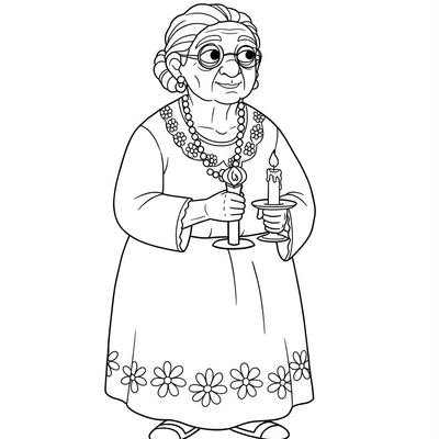 A coloring page for the Abuela Simple Pose category