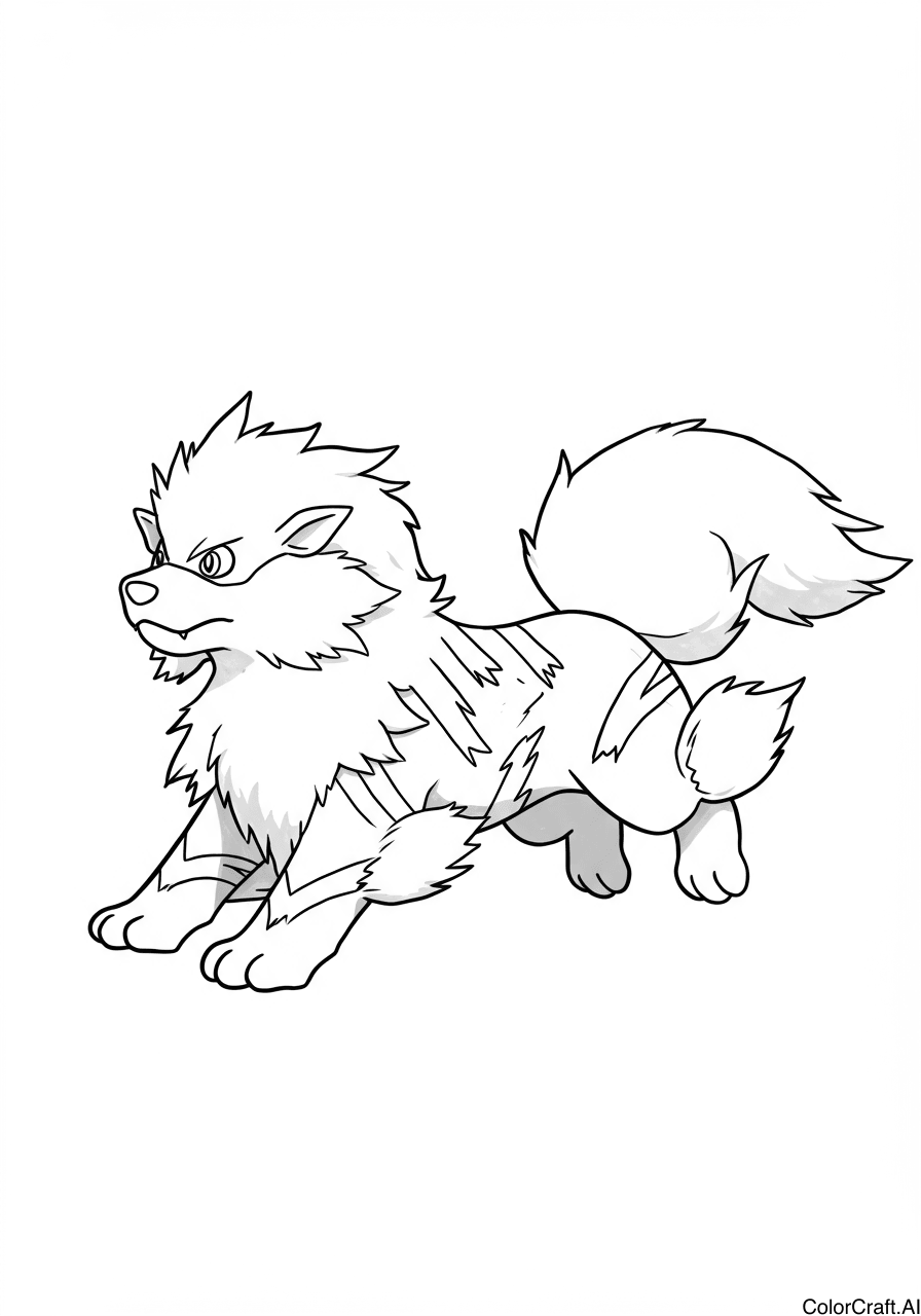 A coloring page of Arcanine