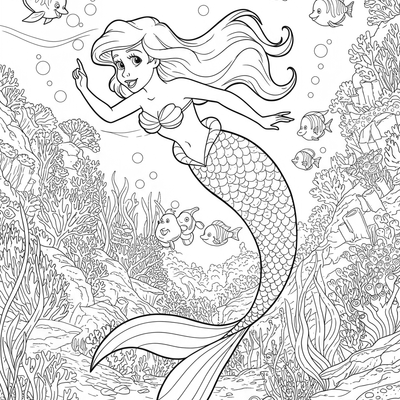 A coloring page for the Ariel Under the Sea category