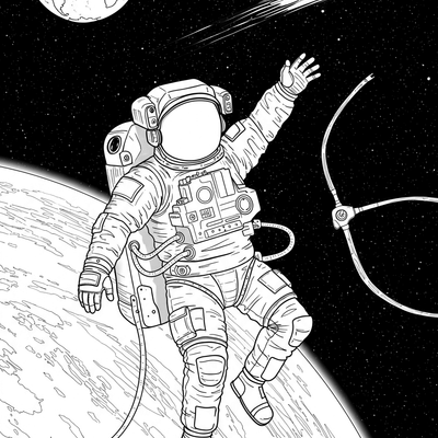 A coloring page for the Astronaut Floating in Space category