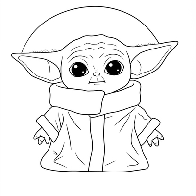 A coloring page for the Baby Yoda Simple category