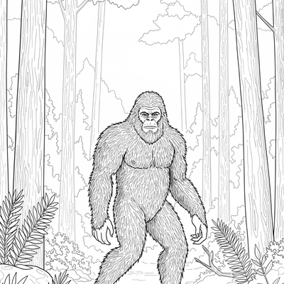 A coloring page for the Bigfoot Sasquatch Forest category