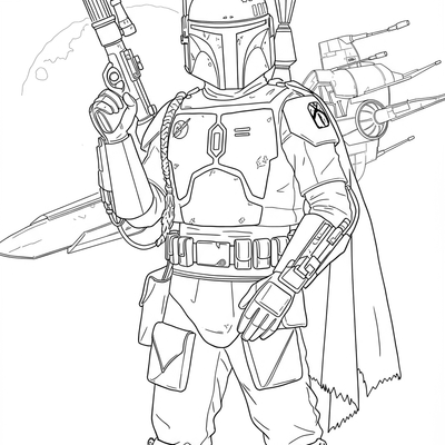 A coloring page for the Boba Fett Armored category