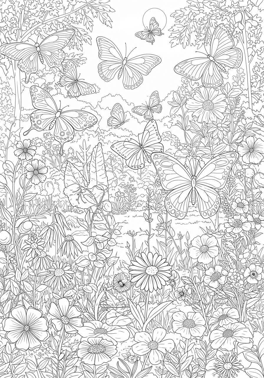 Butterfly garden with flowers