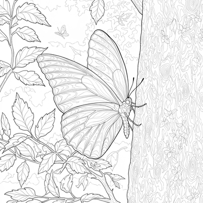 A coloring page for the Butterfly on Branch category