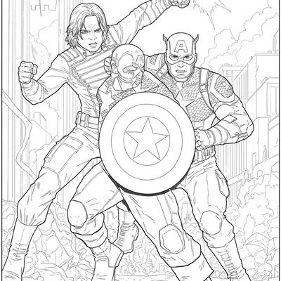 A coloring page for the Captain America & Bucky Team Up category