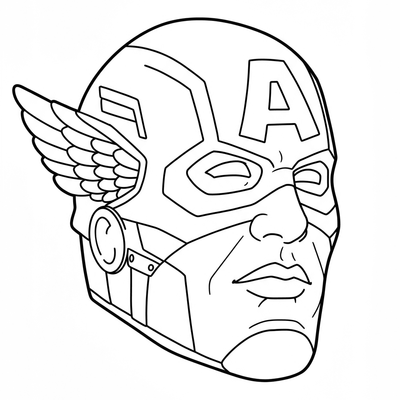 A coloring page for the Captain America Helmet Simple category