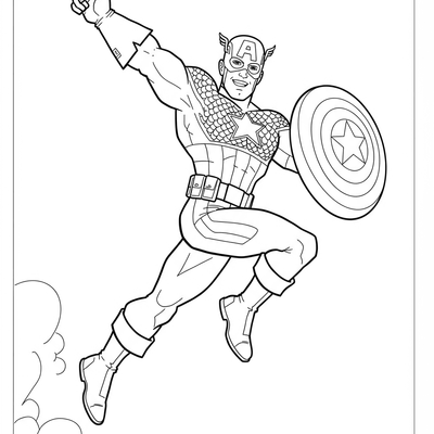 A coloring page for the Captain America Jumping Simple category