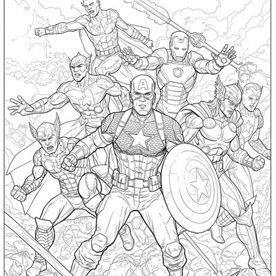 A coloring page for the Captain America Team Avengers category