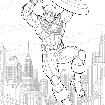 A coloring page for the Captain America Soaring category