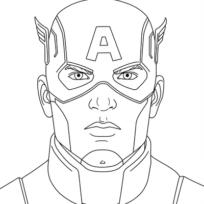 A coloring page for the Captain America Face Simple category