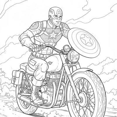 A coloring page for the Captain America Motorcycle category