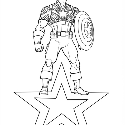 A coloring page for the Captain America Standing on Star category