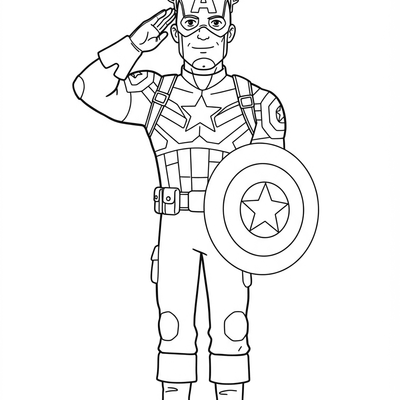 A coloring page for the Captain America Salute Simple category