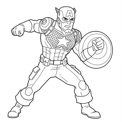 A coloring page for the Captain America Punch Simple category