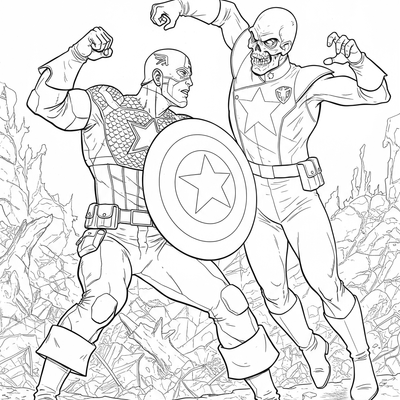 A coloring page for the Captain America vs. Red Skull category