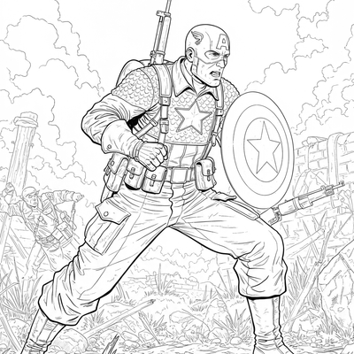 A coloring page for the Captain America in WWII category