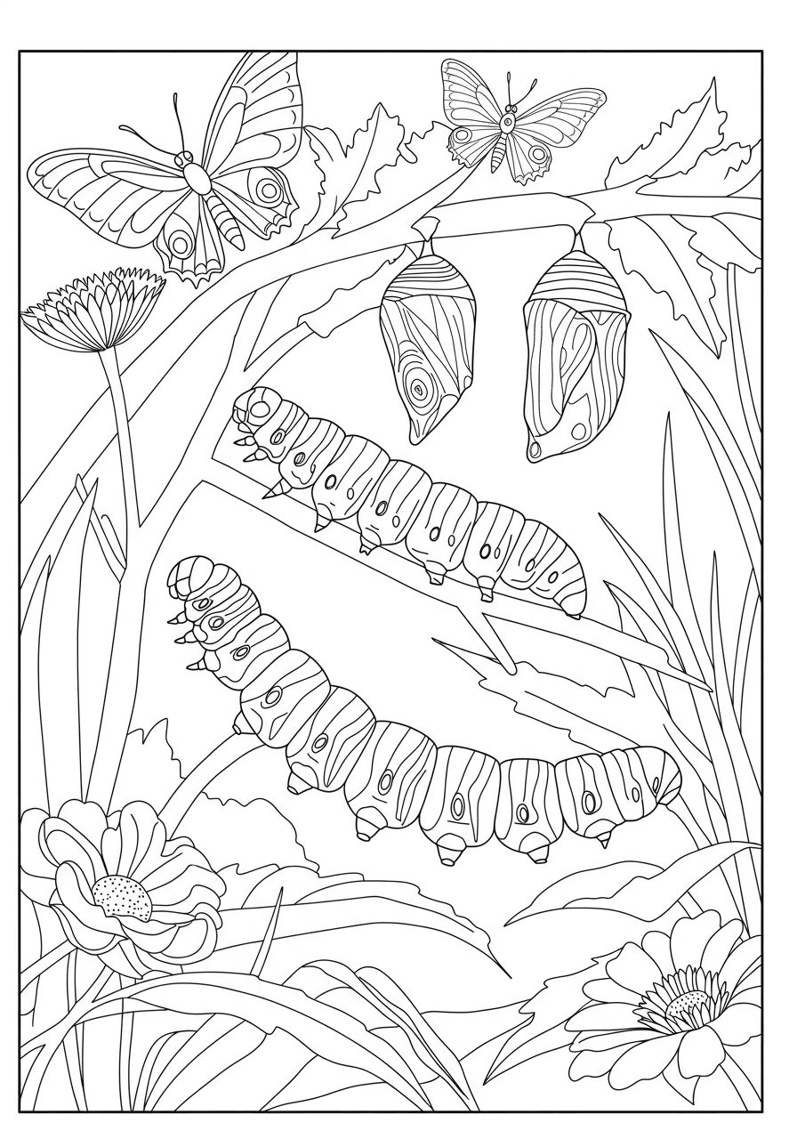 Caterpillar transforming into butterfly