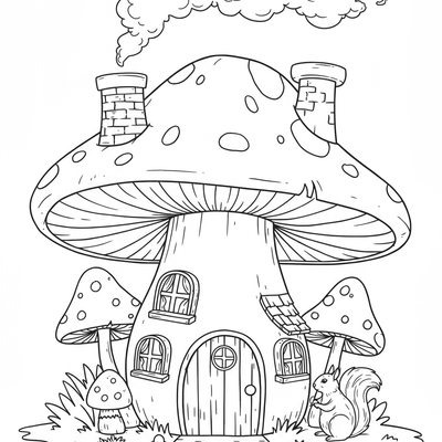 A coloring page for the Mushroom House Cozy category