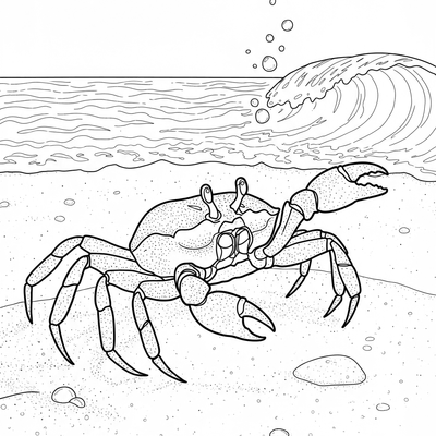 A coloring page for the Crab on Sandy Beach category