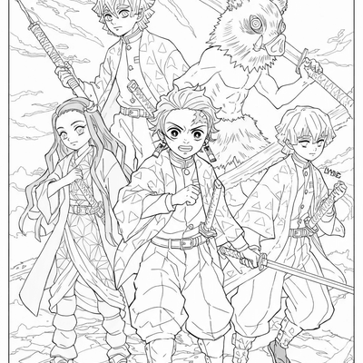 A coloring page for the Demon Slayer Corps Group category