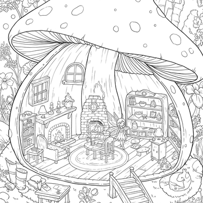 A coloring page for the Fairy Home Inside Mushroom category