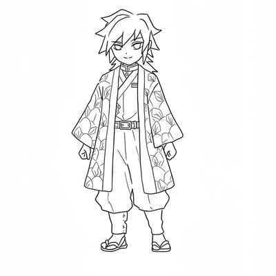 A coloring page for the Giyu Tomioka Simple category