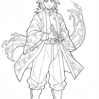 A coloring page for the Giyu Tomioka Water Pillar category