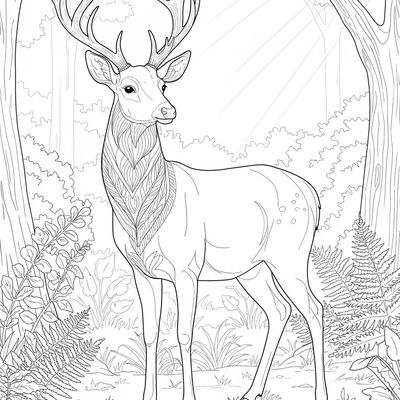 A coloring page for the Graceful Deer in Clearing category
