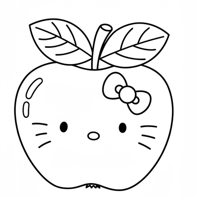 A coloring page for the Hello Kitty Apple Simple category