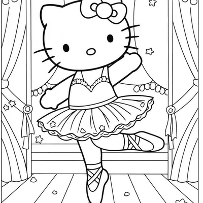 A coloring page for the Hello Kitty Ballerina category
