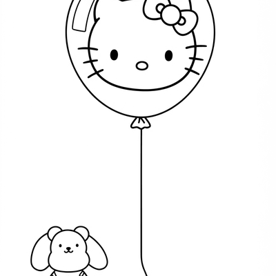 A coloring page for the Hello Kitty Balloon Simple category