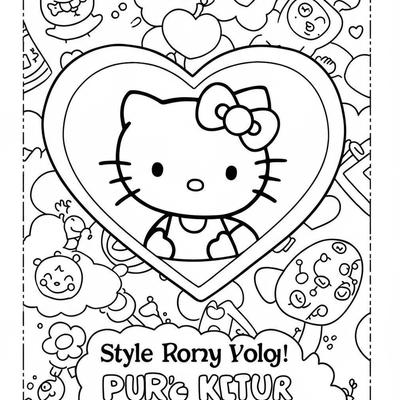 A coloring page for the Hello Kitty Heart Simple category