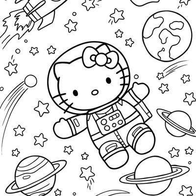 A coloring page for the Hello Kitty Astronaut category