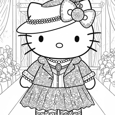 A coloring page for the Hello Kitty Fashionista Intricate category