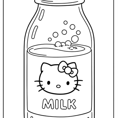 A coloring page for the Hello Kitty Milk Bottle category