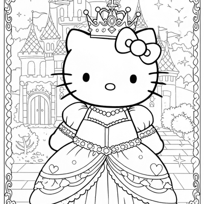 A coloring page for the Hello Kitty Princess category
