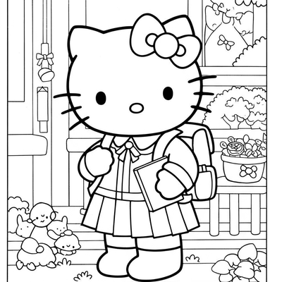 A coloring page for the Hello Kitty School Girl category