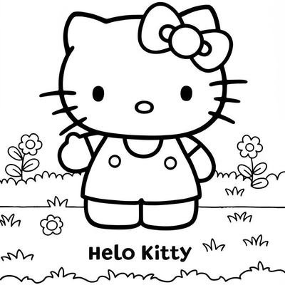 A coloring page for the Hello Kitty Simple Pose category