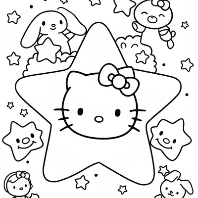 A coloring page for the Hello Kitty Star Simple category