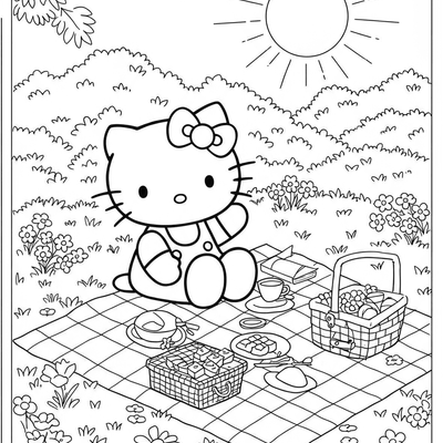 A coloring page for the Hello Kitty Picnic category