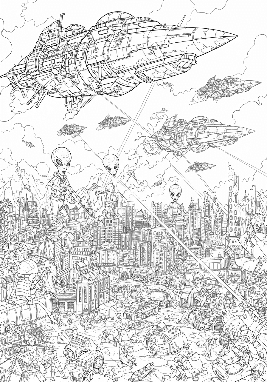 Intricate alien invasion city