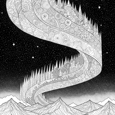 A coloring page for the Aurora Borealis Sky category