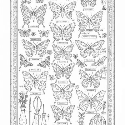 A coloring page for the Butterfly Collection Display category