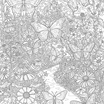 A coloring page for the Butterfly Garden Ecosystem category