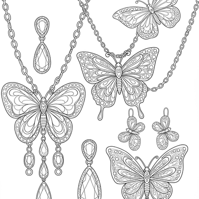 A coloring page for the Butterfly Themed Jewelry category