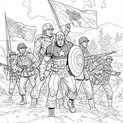 A coloring page for the Captain America & Howling Commandos category