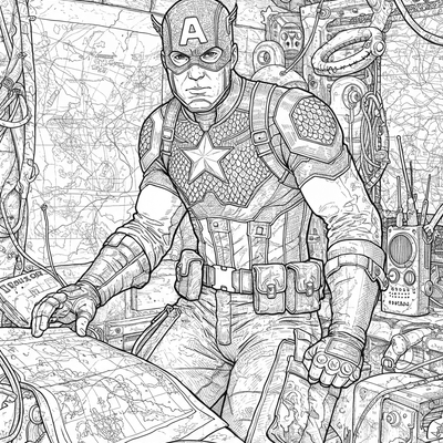 A coloring page for the Captain America in Bunker category