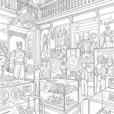 A coloring page for the Captain America Museum Exhibit category